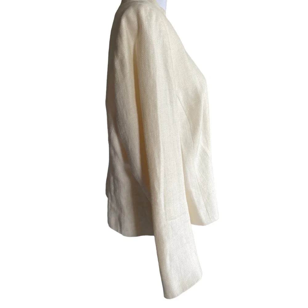 Vintage Lauren Ralph Lauren Nehru Jacket 1990's Sz 14W Ivory White Linen Fitted - Picture 6 of 12